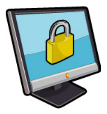 a computer monitor displaying a lock to indicate application security