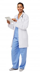 Portrait Of Female Doctor Using Digital Tablet