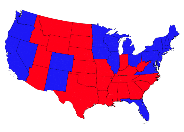 red state and blue state depiction of United States is deceiving